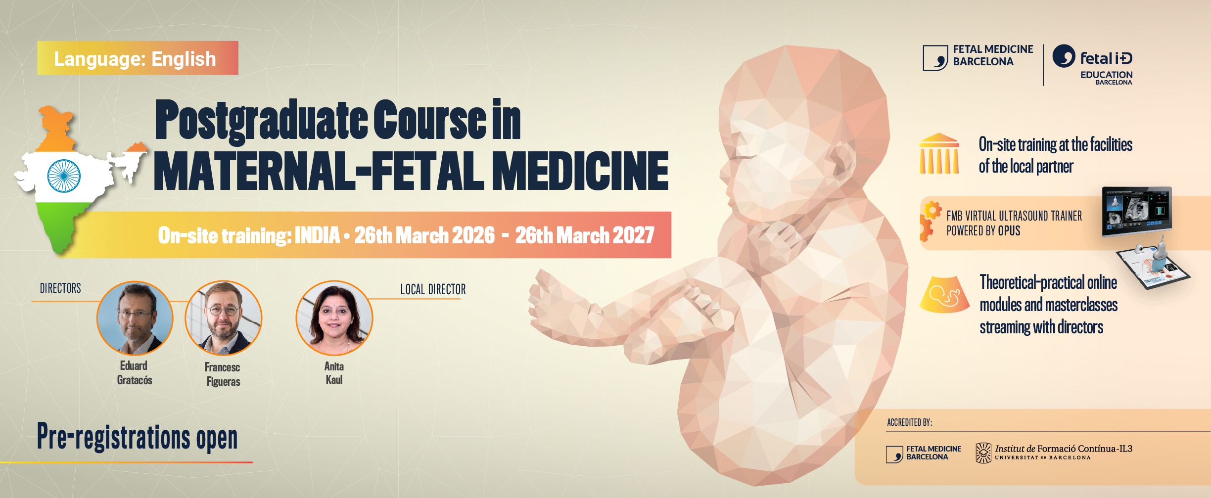 Banner with information and dates Postgraduate Course in Maternal Fetal Medicine